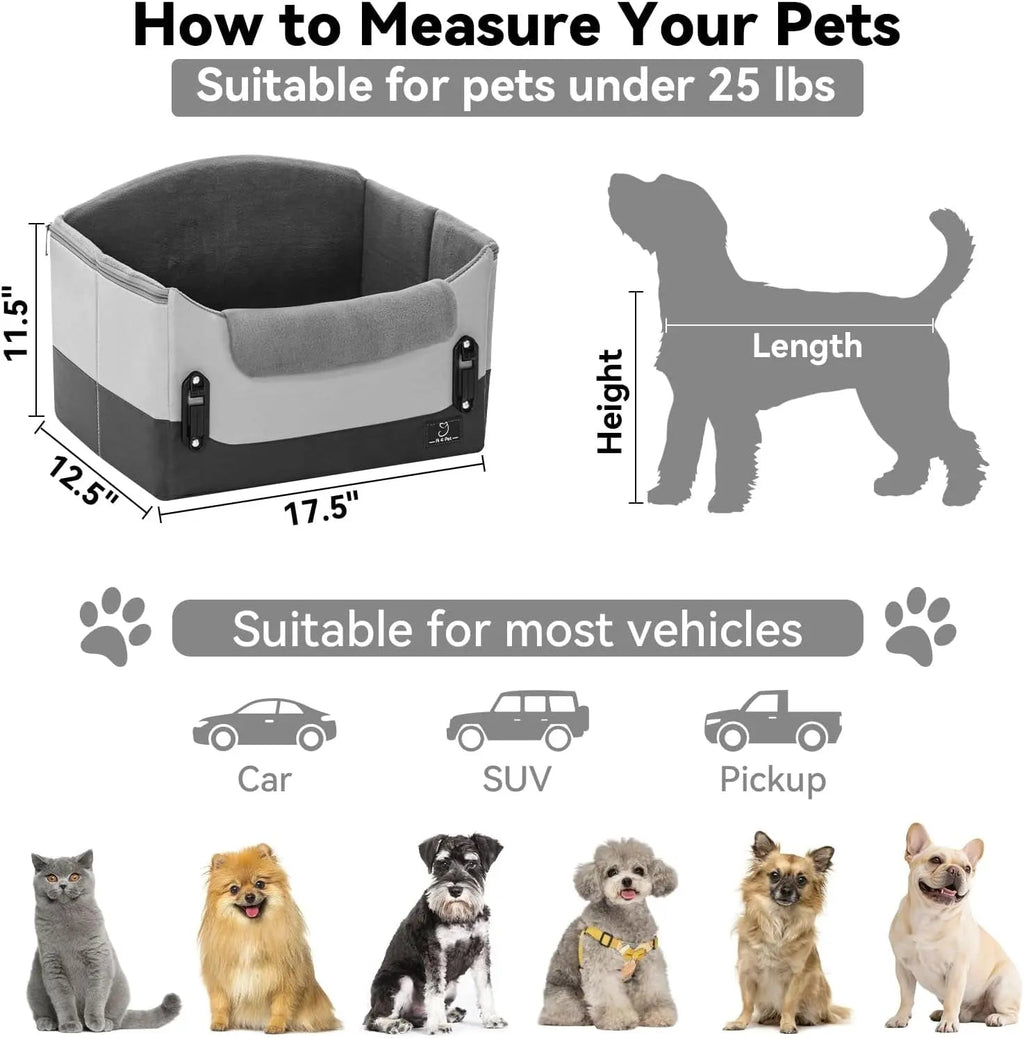 Dog Car Seat Booster for Small Dogs Under 25lbs, Travel Safety Seat with Leash